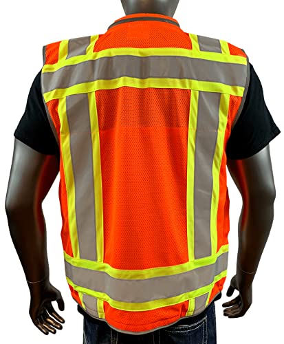 REXZUS A Reflective Vest Class 2 Heavy Woven Two Tone Engineer Hi Viz Safety Vest 3M 8712 Tape - color: Orange, size: X-Large-XX-Large