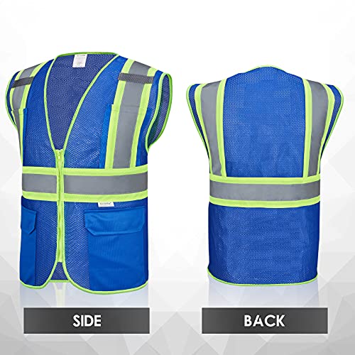 High Visibility Reflective Safety Vest with Zipper and Pockets Blue,M - color: Blue, size: Medium