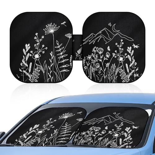 Foldable Car Sun Shade Windshield for Cars，SUV, Trucks, Sedan – Reflective UV Ray Blocker and Heat Shield with Storage Pouch, Pattern Sun Visor Cover, Car Interior Accessories Keep Vehicle Cool