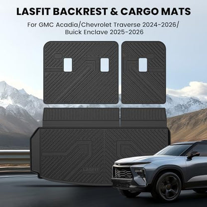 LASFIT Trunk Mat with Backrest Mat for Chevrolet Chevy Traverse 2024-2026 & GMC Acadia 2024-2026 & Buick Enclave 2025-2026, All Weather TPE Custom Fit Cargo Mat Trunk Liner with Backrest Mat, Black - size: Cargo Liner for Traverse/Acadia/Enclave 2024-2026