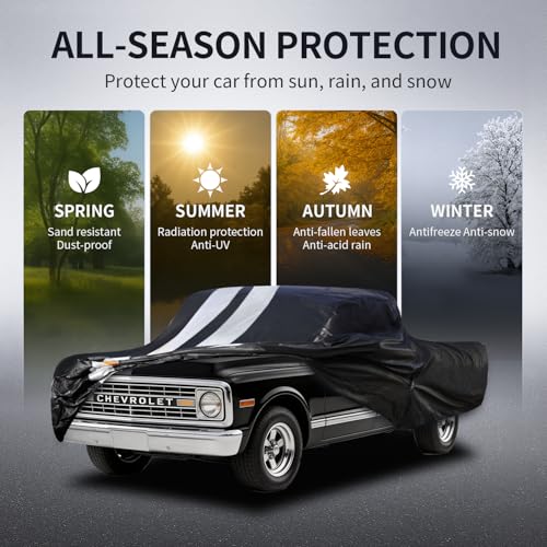 Chevy C10 Truck Cover Custom Fit 1973-1987 Crew Cab Long Bed(8') with Door Zipper, 10 Layers Outdoor Heavy Pickup Truck Cover Waterproof All Weather, Wind Dust Sun Protector. - size: C10 1973-1987 Crew Cab Long Bed(8')+Towel+Bag