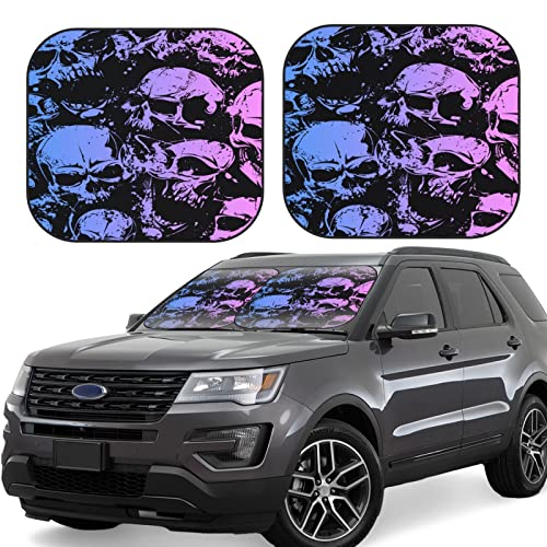 Skull Windshield Sun Shade Foldable 2pcs Car Front Window Sunshade Blocks UV Rays Portable Sun Visor Sun Shield Car Interior Accessiores Universal - color: Skull