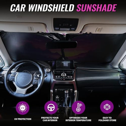Car Windshield Sun Shade - Reflector Sunshade Offers Ultimate Protection for Car Interior, Cool Reflective Sun Blocker Fits Small Sedans, Mini SUVs - color: Purple sunset