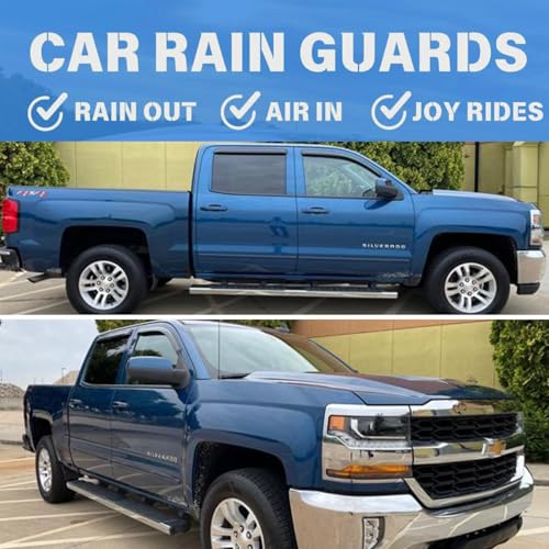 Window Visors Rain Guards for 2014-2018 Silverado Sierra 1500,2015-2018 Silverado Sierra 2500 HD,3500 HD; Only with Crew Cab Window Wind Deflectors Vent Visor Sun Shades - size: for 2014-2018 Silverado/Sierra 1500