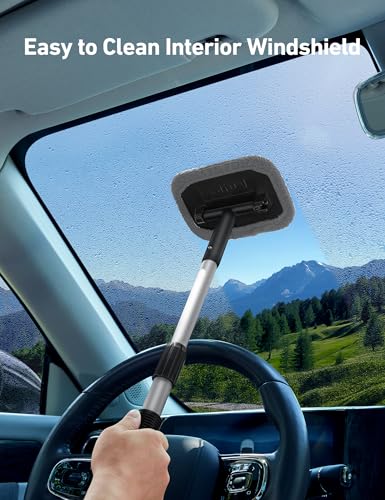 AstroAI Windshield Cleaner Tool, Microfiber Car Window Cleaner with 4 Reusable and Washable Microfiber Pads and Extendable Handle Auto Inside Glass Wiper Kit, Gray - color: Gray