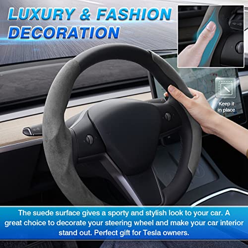 Shademax Custom-Fit for Tesla Steering Wheel Cover, Tesla Model Y / 3 2017-2025 2026 (Fit Model Y Juniper 2026/ Model 3 Highland) Suede Steering Wheel Cover Protector Model Y/ 3 Accessories (Gray) - color: Gray