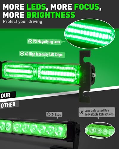 HLauto 1002L Emergency Strobe Traffic Advisor Light Bar: 40 LED Dash Safety Warning Flashing Light, Front/Rear Windshield Visor Lights for Construction Vehicle, Tow/Plow Truck (2x10.7inch, Green) - color: #10 Green