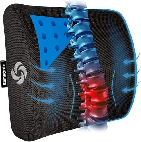 Samsonite Memory Foam Lumbar Support Pillow for Office Chair, Gaming Chair & Car Seat Automotive Use, Home Office Essentials for Sitting Comfort and Posture Relief Back Support, Black with Cooling Gel - color: Black Mesh With Ventilation