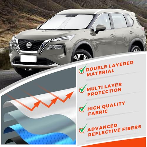 2026 Upgrade Front Windshield Sunshade fit for Nissan Rogue 2014-2020 Reflector Foldable Car Shade Automotive Windshield Sunshades for Nissan Rogue Windshield Sun Shade |Keeps Your Vehicle Cool| - size: Fit for Nissan Rogue 2014-2020
