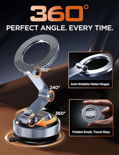 MSXTTLY Magnetic Car Phone Holder 360° Adjustable Tesla Phone Mount Foldable Car Mount 2026 Zinc-Alloy Magsafe Phone Holders for Your Car for iPhone 17 Pro Max 16 15 14 13 12 Plus, Carbon Fiber - color: Space Gray