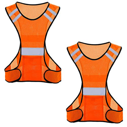 TCCFCCT Reflective Running Vest, High Visibility Running Gear with Large Pocket - color: 2 Pack Mesh Orange