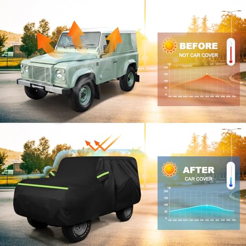 QUNSUNUS Car Cover for Land Rover Defender 90 1984-2016, Waterproof YJ/TJ 2 Door Car Covers with Cotton Lining, All Weather Cover with Straps and Zipper for Wind, Sun and Dust Protection - size: for Land Rover Defender 90/YJ/TJ 2-Door