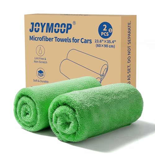 JOYMOOP Microfiber Towels for Cars, 2 Pack 35.4" x 23.6" Car Drying Towel, Green Reusable Car Towel, Quick Drying Car Microfiber Cleaning Cloth for RVs, SUVs, Trucks - color: New Car Towels - Green, size: 35.4"x23.6" - 2pcs
