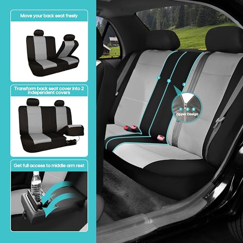 FH Group Waterproof Neoprene Car Seat Covers Full Set – Universal Fit Front & Split Bench Rear Seat Covers, Airbag Compatible Automotive Seat Protectors for Cars, SUVs & Vans, Gray - color: Gray, style: Full Set