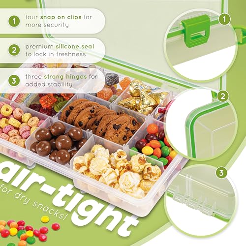 Create-ables Snackle Box Container Reel Bites BPA-Free Snack Container for Travel, 13-Compartment Snackle Box with Adjustable Dividers, Dishwasher Safe – 10.5 inch - size: 10.5 inch