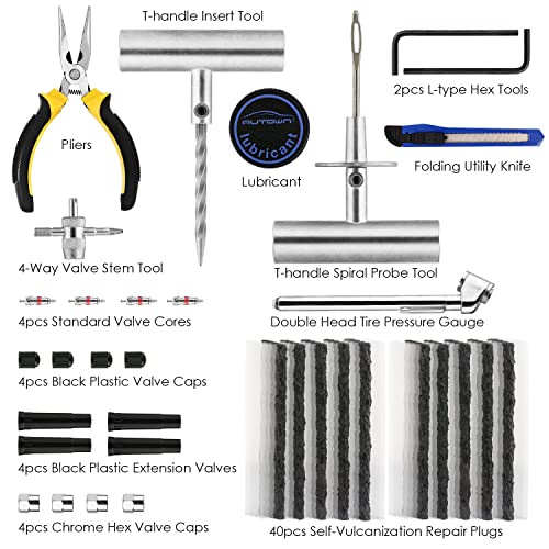AUTOWN Tire Repair Kit - 68pcs Heavy Duty Tire Plug Kit, Universal Tire Repair Tools to Fix Punctures and Plug Flats Patch Kit for car Motorcycle, Truck, ARB，ATV, Tractor, RV, SUV, Trailer - size: 67pcs