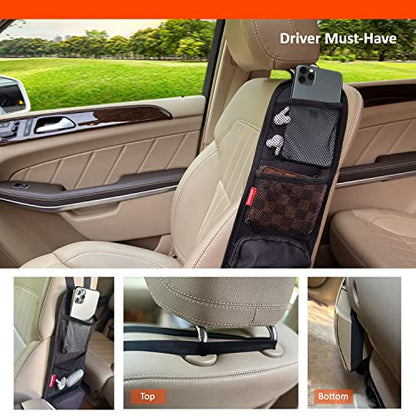 Car Seat Side Organizer, Auto Seat Storage Hanging Bag, Phones, Drink, Stuff Holder with Mesh Pocket for Cars, SUV & Truck - color: Black
