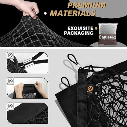 Muslogy Truck Bed Cargo Net Trunk Netting Compatible with Toyota RAV4 2019-2024 2025 Accessories, Pickup Cargo Organizer SUV Sedan Storage Net w/Heavy Duty Carabiners - style: 19-24 RAV4