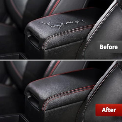 KBH Center Console Armrest Cover Replacement for Toyota Camry 2012 2013 2014 2015 2016 2017, Vinyl Leather Arm Rest Skin Upholstery, Black-Red Stitch (Leather Part Only) - color: Black-Red Stitch, size: Camry 2012-2017
