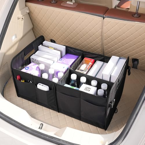 Car trunk storage box Foldable sedan SUV Universal outing travel good goods Multi compartment partition with handle (black) - color: black