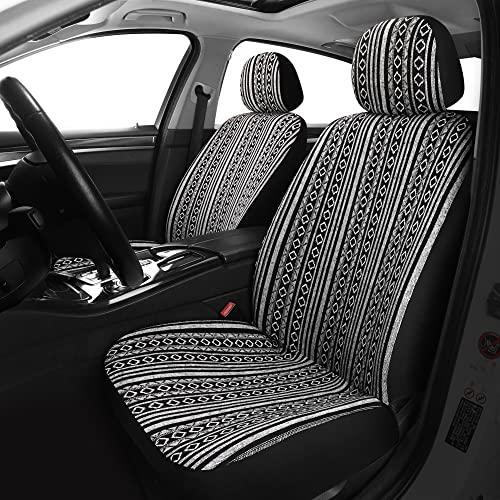 Pariitadin Baja Saddle Blanket Car Seat Covers Full Set with Seat Belt Pads, Washable Breathable Striped Woven Cloth Seat Covers for Cars, Universal Fit Most Cars, Airbag Compatible, Black/White - color: Black/White, size: FULL SET