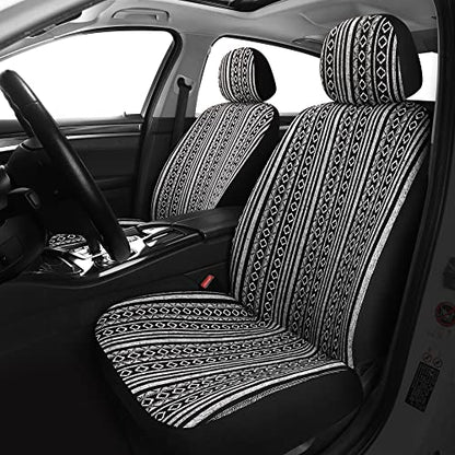 Pariitadin Baja Saddle Blanket Car Seat Covers Full Set with Seat Belt Pads, Washable Breathable Striped Woven Cloth Seat Covers for Cars, Universal Fit Most Cars, Airbag Compatible, Black/White - color: Black/White, size: FULL SET