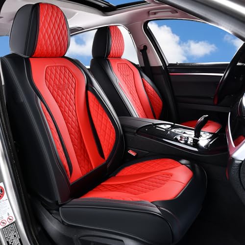 Coverado Car Seat Covers, Seat Covers Full Set, Red Car Seat Cover, Auto Seat Covers Front Seats Rear Seat Cover, Luxury Car Seat Cushion,Leather Seat Cover Seat Protector Universal Fit Most Cars - color: Red/Black, size: FullSet