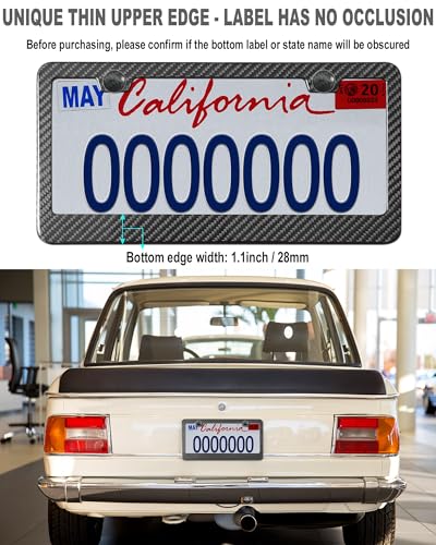 Aootf Carbon Fiber License Plate Frames- 100% Real Carbon Cloth Wrapped Stainless Steel Car Tag Holder, 2 Pack Wide Edge Black Covers with Anti Theft Screws Caps, 2 Hole - style: Wide Edge-2 Hole