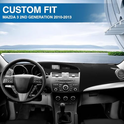 KUST Black Dash Cover for 2010 2011 2012 2013 Mazda3 Non-Slip Dashboard Cover Polyester Center Console Dash Cover Interior Accessories for Mazda3 Custom Fit Dash Mat Car Dash Protector No Glare - size: Mazda3 10-13(black)