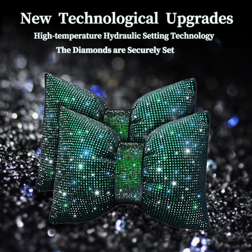 Bling Car Pillows Rhinestones Bowknot Neck Cushion Pillowsdiamond-Studded Headrest Accessories for Women Colourful Rhinestone Car Accessories Green 2Pcs - color: Green
