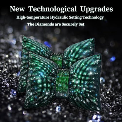 Bling Car Pillows Rhinestones Bowknot Neck Cushion Pillowsdiamond-Studded Headrest Accessories for Women Colourful Rhinestone Car Accessories Green 2Pcs - color: Green
