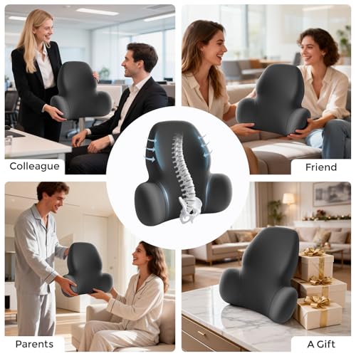 Lumbar Support Pillow with Fixed Chuck | Ergonomic Memory Foam Cushion | Washable Cover | Back Pain Relief & Posture Improvement | Fits Car/Office/Gaming Chairs/Wheelchairs & Home - color: Black