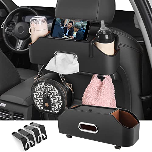 HOLDCY Car Back Seat Organizer with 2 Drink Cup Holder - Tissue Box and Storage Box Hook - Multi-functional Storage - Great for Kids and Travel (Black) - color: Black