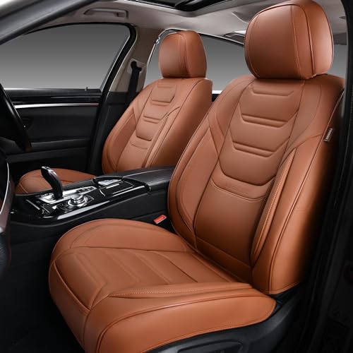 TIEHESYT Car Seat Covers Full Set, Breathable Leather Automotive Front and Rear Seat Covers, Car Seat Protectors Full Set, Compatible with Most Vehicles, SUV (Brown, Front Pair) - color: Mature Brown, size: Front Pair Headrestless