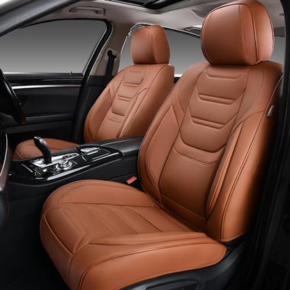 TIEHESYT Car Seat Covers Full Set, Breathable Leather Automotive Front and Rear Seat Covers, Car Seat Protectors Full Set, Compatible with Most Vehicles, SUV (Brown, Front Pair) - color: Mature Brown, size: Front Pair Headrestless