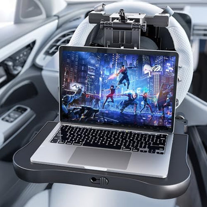 Car Seat Tray Table - Foldable Car Kids Passenger Roadtrip Eating Food Backseat Travel Trays Dinning Working Laptop Desk with Non-Slip Pad/Phone/Tablet Holder - size: 17.7" * 15.2"