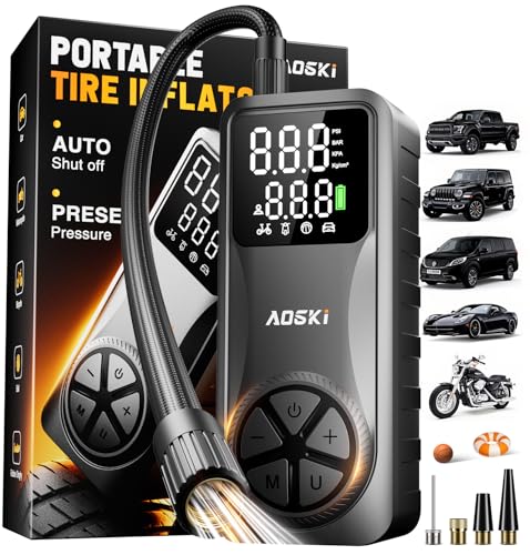 Tire Inflator Portable Air Compressor: 150PSI Rechargeable Air Pump with Digital Pressure Gauge, LED Light and Auto Shut-Off - Fast Inflation for Car, Motorcycle, Bike, and Ball - Black