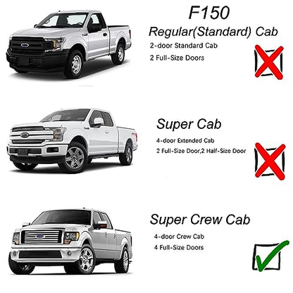 Chrome Side Window Visors Wind Vent Deflector for 15-22 Ford F150 Crew cab(Supercrew cab) 17-22 F250/F350 Super Duty Crew cab,4pcs Outside Mount Tape-On Chrome Sun Rain Guards Set 94975Y - size: 2015-2022 Ford F150 Crew Cab(Chrome)