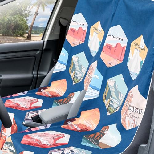 Hahafelt 2 Pack Car Seat Towel Covers with Storage Bag, 63 x 32 Inch Universal Non Slip Waterproof Sweat Protector for Car Truck, Gym Swimming Running, Machine Washable (Multi National Parks 1) - style: Multi National Parks 1