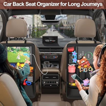 Backseat car Organizer with Touch Screen,2PACK of car organizer Kick Mats Back Seat Protector with 10pcs Storage Pockets,Car Seat Back Organizers Storage for Kids road trip essentials - style: 2PACK-Black