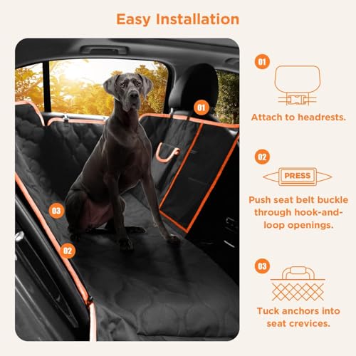 Shodu Waterproof Dog Car Seat Cover for Back Seat,Collapsible Scratchproof Dog Car Seats Covers,Nonslip Dogs Seat Cover with Mesh Window,Storage Pocket,Side Flaps,Universal Size Fit for Car/Truck/SUV