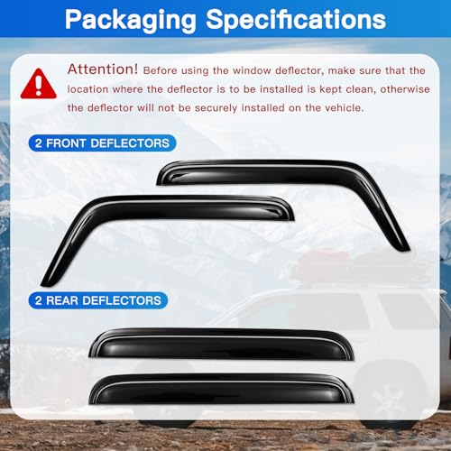 4Pcs Window Vent Visors, Outside-Mount Window Deflectors, Rain Guards for 2007-2018 Jeep Wrangler JK Unlimited 4-Door - size: 2007-2018 Wrangler JK 4-Door