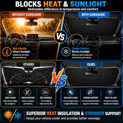 GMC Sierra Windshield Sun Shade, Custom Fit Foldable Front Window Sunshade Visor, UV and Heat Protection Interior Cover, Fits 1990–2025 Models - size: For Sierra 1990-2025