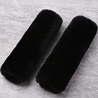 Andalus Genuine Sheepskin Car Seat Belt Cover Pad – Soft Fuzzy, Comfy Fluffy Seatbelt Covers, Shoulder Pad Neck Cushion Protector, Car Accessories for Woman, Man, Girl (Black, 2-Pack) - color: Black