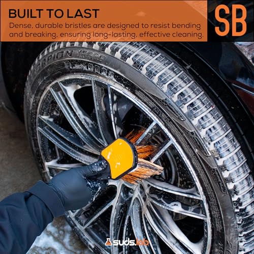 Suds Lab Wheel Spoke Brush Rubberized Handle Soft Bristle Car Detailing Wheel Brush, Rim, Wheel, Dust Cleaner Brush
