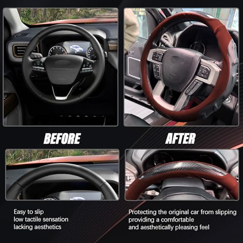 Breathable Leather Steering Wheel Cover with Non-Slip Grip for Enhanced Comfort - Designed for 15.35-16.14Inch Wheels on Pickup Trucks & Large SUVs. (15.74-inch red) - color: 40-RED