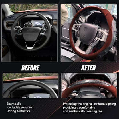 Breathable Leather Steering Wheel Cover with Non-Slip Grip for Enhanced Comfort - Designed for 15.35-16.14Inch Wheels on Pickup Trucks & Large SUVs. (15.74-inch red) - color: 40-RED