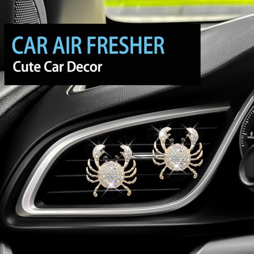 ORIESSE Crab Car Decor,Cute Beach Coastal Car Vent Clips,2pcs Bling Crab Car Air Freshener,Ocean Themed Decoration Accessories for Women,Refillable Aroma Diffuser