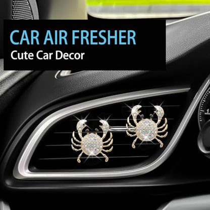 ORIESSE Crab Car Decor,Cute Beach Coastal Car Vent Clips,2pcs Bling Crab Car Air Freshener,Ocean Themed Decoration Accessories for Women,Refillable Aroma Diffuser