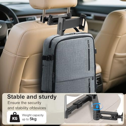 Kairiyard Tablet Holder for Car, 3 in 1 Extension Arm Adjustable Car Headrest Tablet Holder Road Trip Essentials Back Seat Tablets Cars Mount Compatible with iPad Pro, Air, Mini, 4.7-11" Devices - color: Black